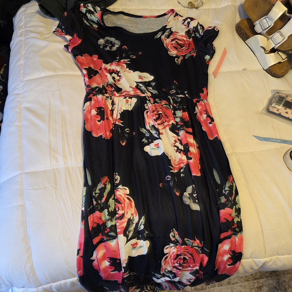 Floral Black and Pink Women's Dress